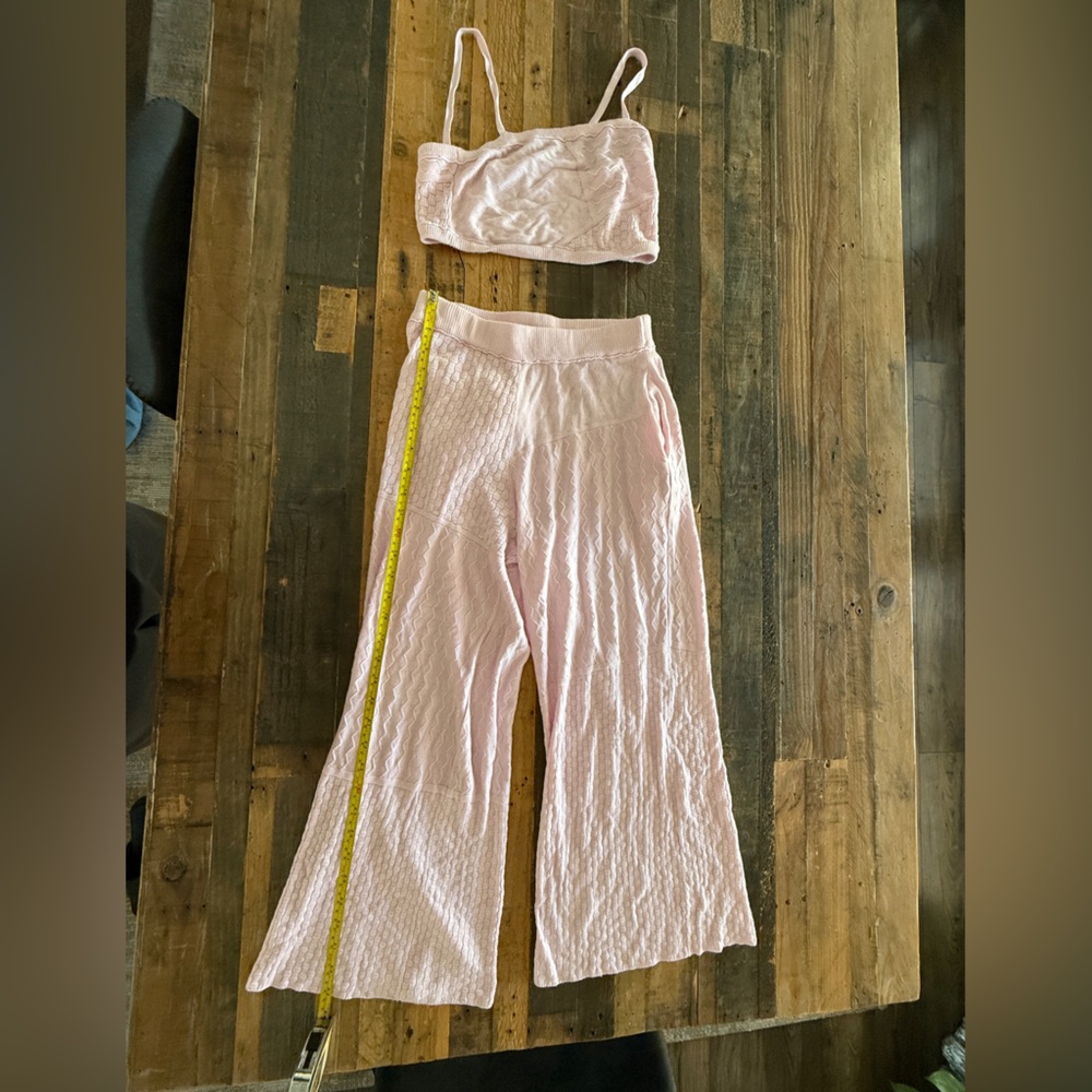 Free People Light Pink Textured Wide-Leg Pants & Crop Top Set